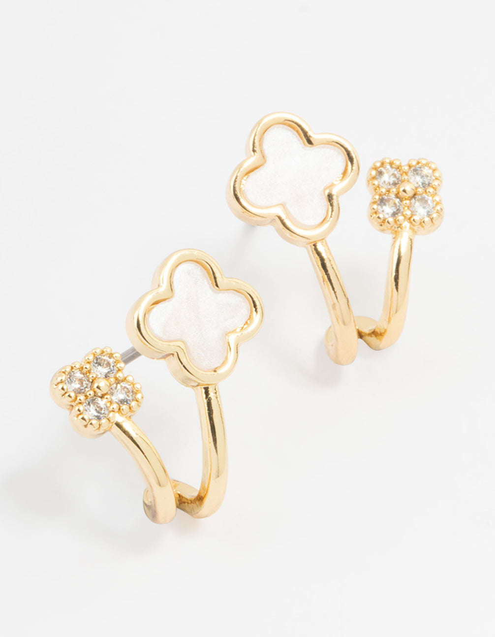 Gold Plated Cubic Zirconia Mini Flower Jacket Earrings