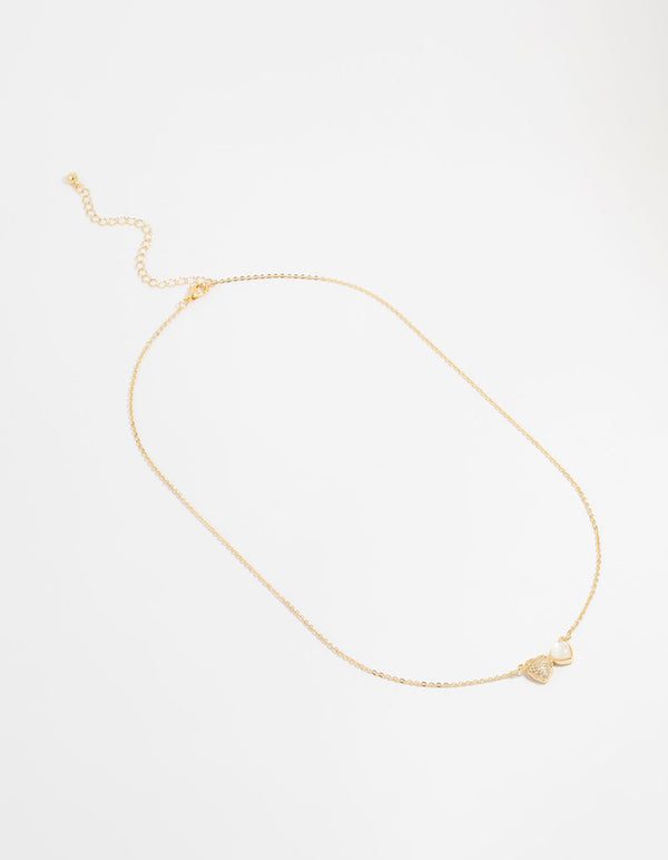 Gold Plated Diamante Hearts Pendant Necklace