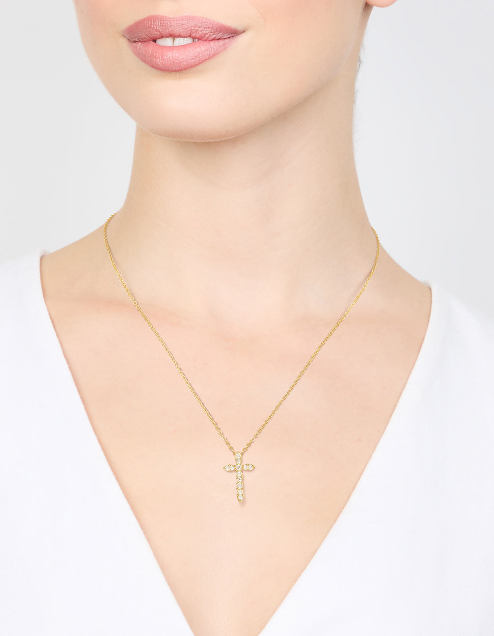 Gold Plated Cubic Zirconia Cross Pendant Necklace