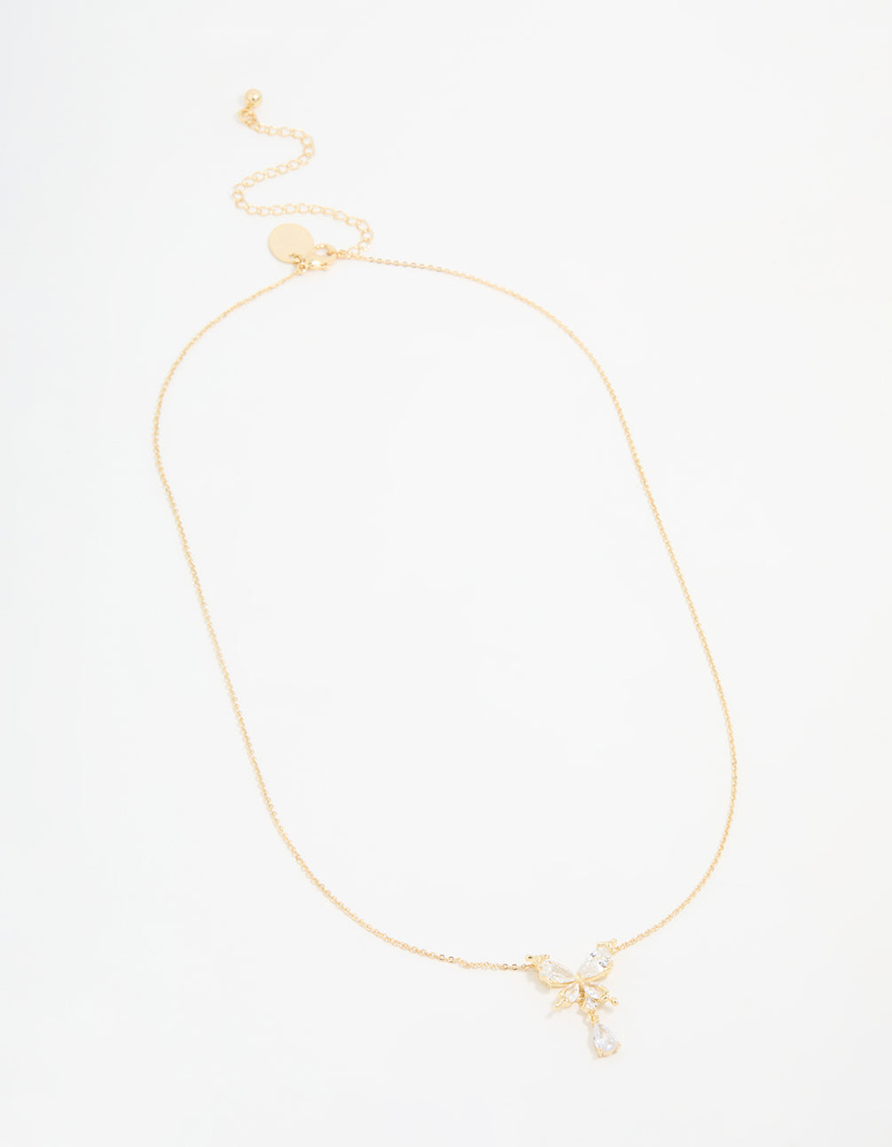 Gold Plated Cubic Zirconia Butterfly Teardrop Necklace