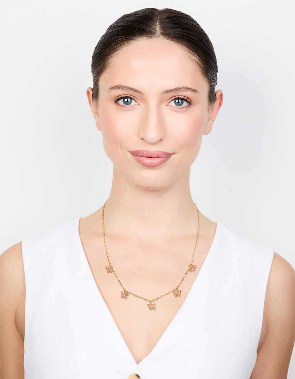 Gold Plated Diamante Butterfly Dainty Charm Necklace