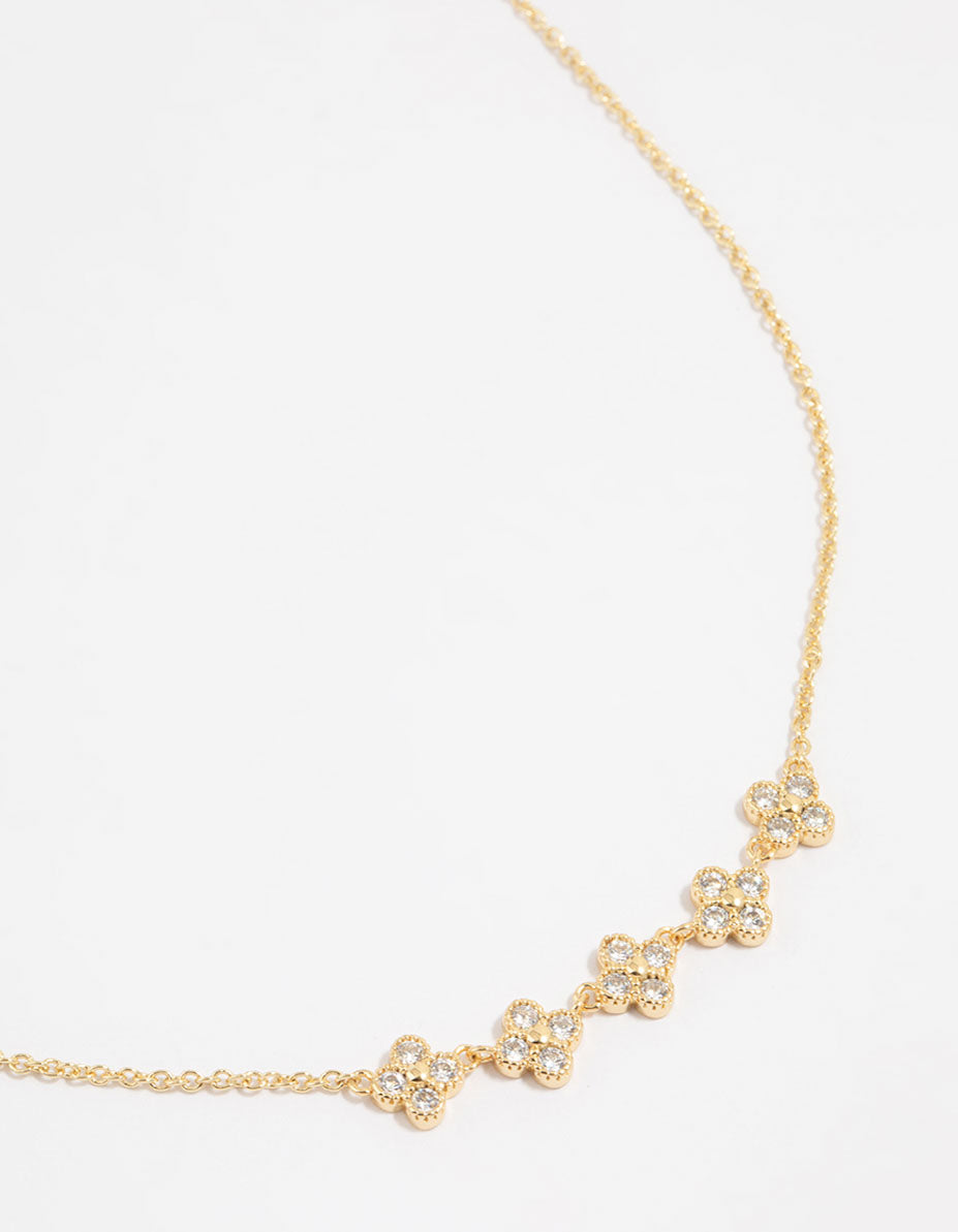 Gold Plated Cubic Zirconia Flower Necklace