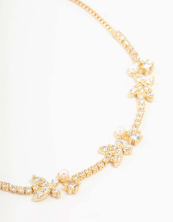 Gold Plated Pearl & Mini Butterfly Toggle Bracelet