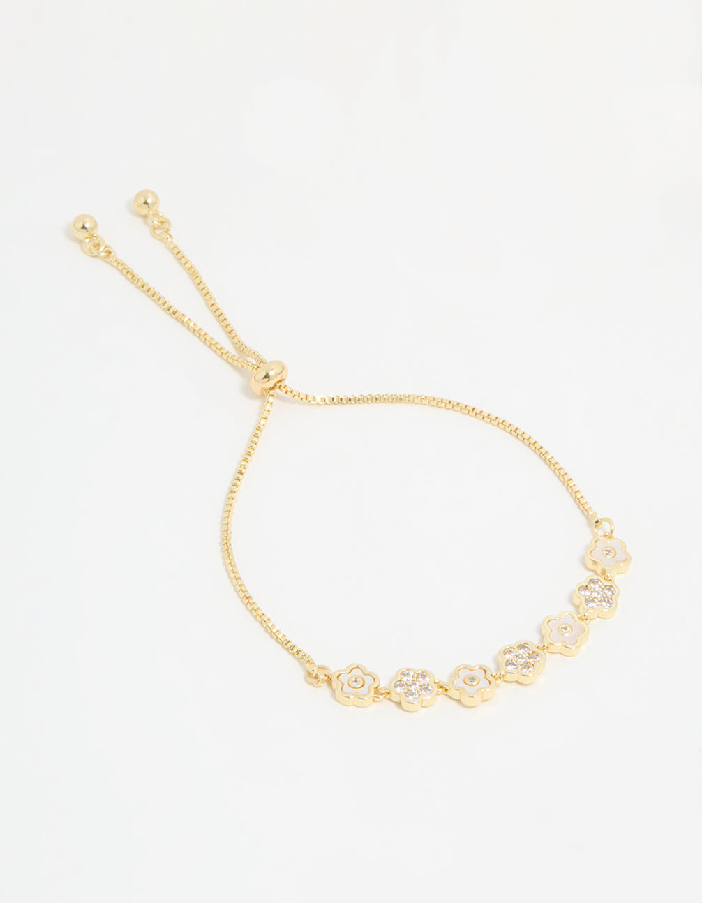 Gold Plated Multi Mini Flower Toggle Bracelet