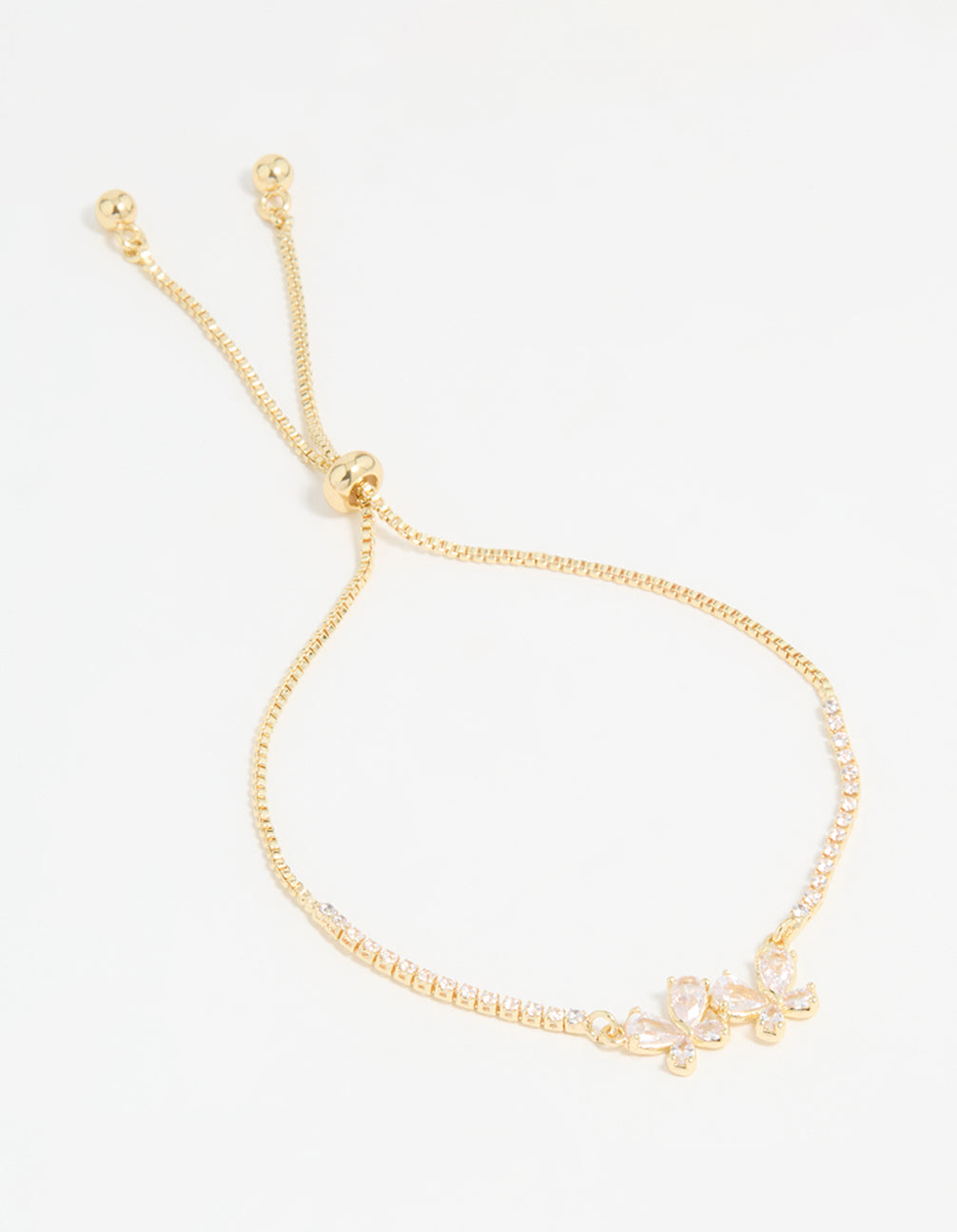 Gold Plated Cubic Zirconia Double Butterfly Toggle Bracelet