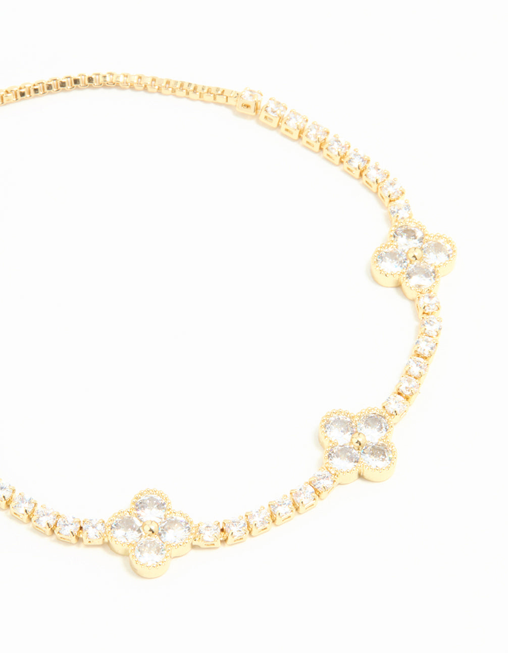 Gold Plated Cubic Zirconia Flower Toggle Bracelet