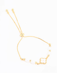 Gold Plated Pearl Flower Toggle Bracelet - link has visual effect only