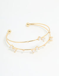 Gold Plated Cubic Zirconia Bow Open Wrist Cuff - link has visual effect only