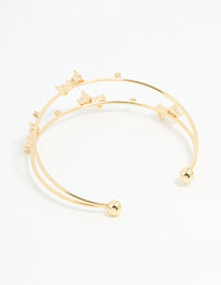 Gold Plated Cubic Zirconia Bow Open Wrist Cuff - link has visual effect only