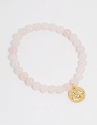Gold Plated Rose Quartz Stretch Bracelet - link has visual effect only