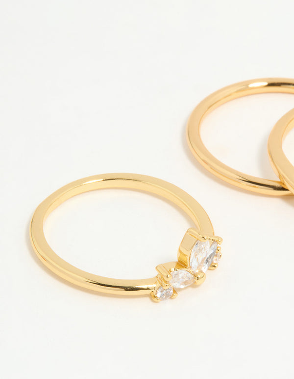 Gold Plated Cubic Zirconia Leaf Marquise Rings 4-Pack