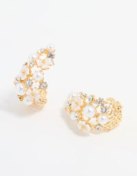 Gold Plated Diamante & Pearl Flower Hoop Earrings - link has visual effect only