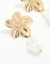 Gold Plated Pearl & Flower Drop Earrings - link has visual effect only