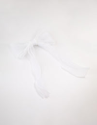 White Organza Fabric & Pearl Bow Hair Clip - link has visual effect only