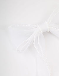 White Organza Fabric & Pearl Bow Hair Clip - link has visual effect only