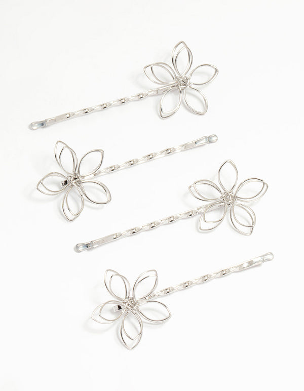 Silver Wire Flower Twist Hair Clips 4-Pack