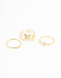 Gold Plated Cubic Zirconia Butterfly Rings 3-Pack - link has visual effect only