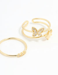 Gold Plated Cubic Zirconia Butterfly Rings 3-Pack - link has visual effect only