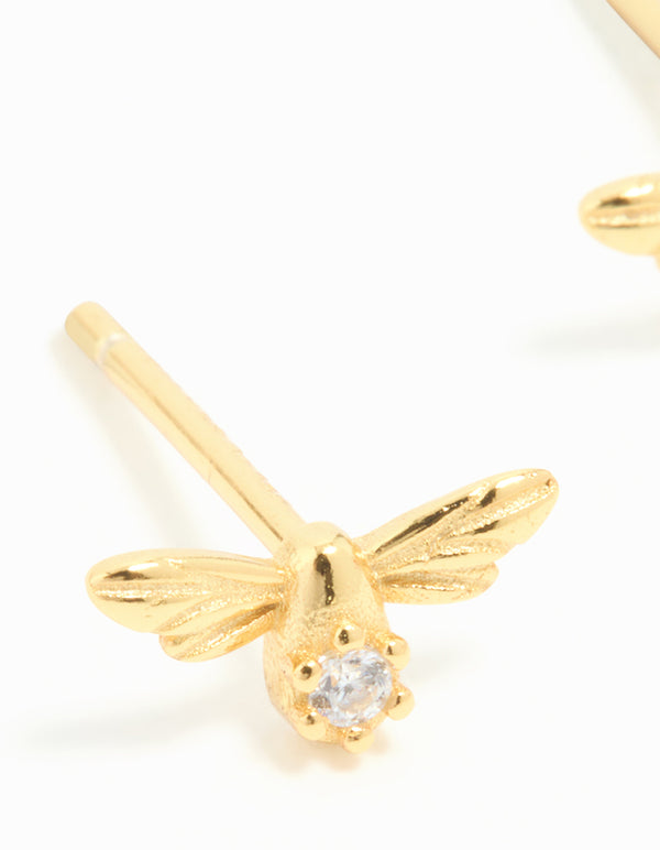 Gold Plated Sterling Silver Cubic Zirconia Bee Stud Earrings