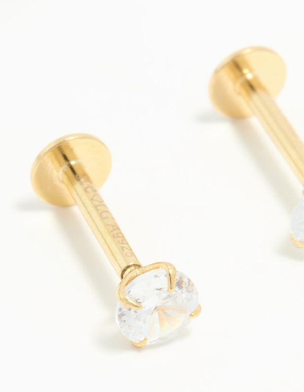 Gold Plated Sterling Silver 1/4 Carat Cubic Zirconia Flat Back Stud Earrings