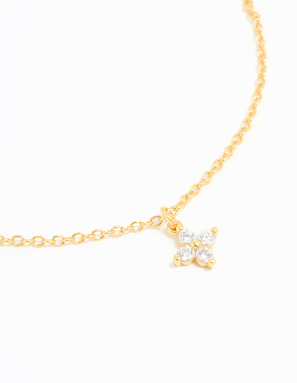 Gold Plated Sterling Silver Cubic Zirconia Tiny Flower Toggle Bracelet