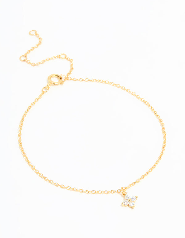 Gold Plated Sterling Silver Cubic Zirconia Tiny Flower Toggle Bracelet