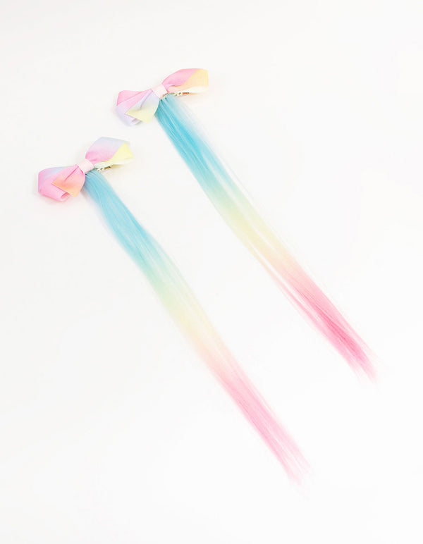 Kids Rainbow Fabric Bow & Faux Hair Clips 2-Pack