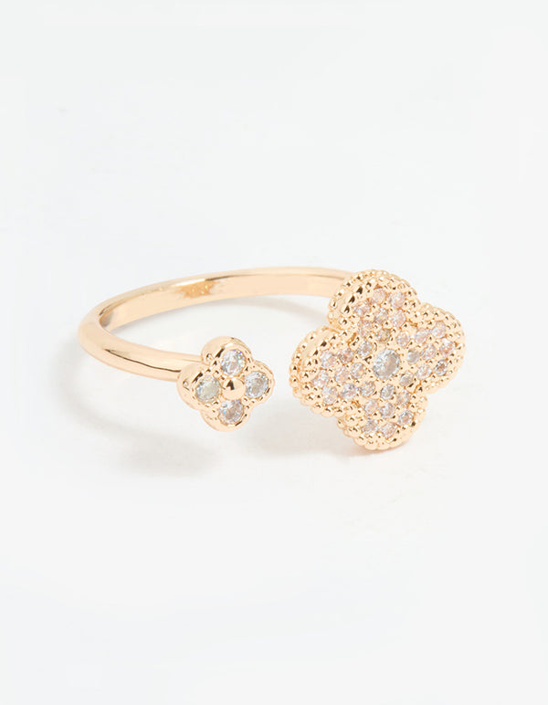 Gold Cubic Zirconia Open Flower Ring