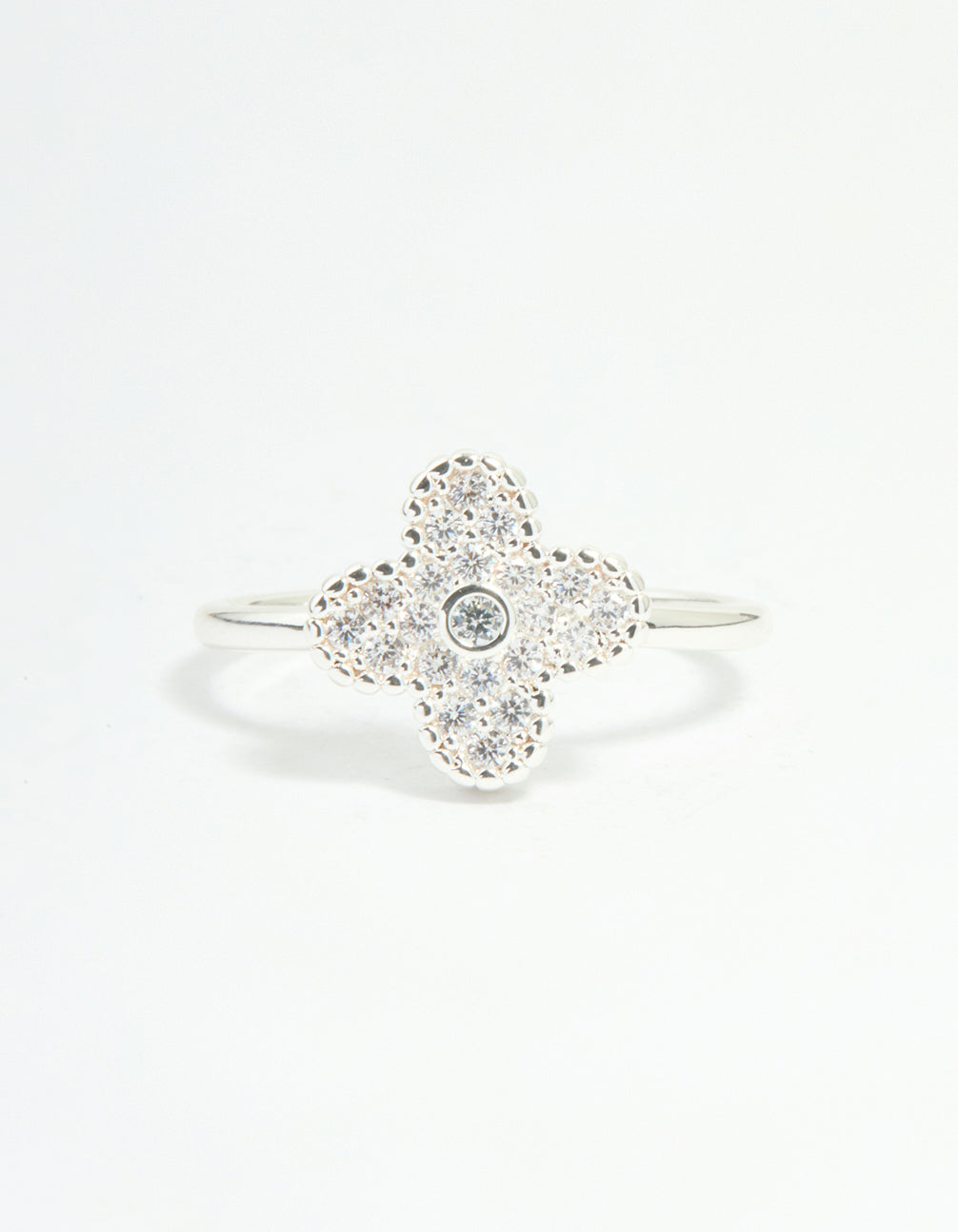 Silver Plated Cubic Zirconia Flower Statement Ring
