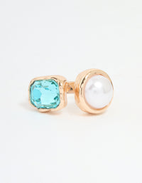 Gold Pearl & Blue Gem Statement Ring - link has visual effect only