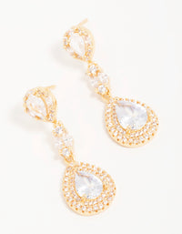 Gold Cubic Zirconia Halo Pear Drop Earrings - link has visual effect only
