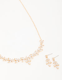 Gold Cubic Zirconia Leaf Vine Necklace & Earrings Set - link has visual effect only
