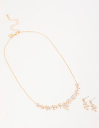 Gold Cubic Zirconia Leaf Vine Necklace & Earrings Set - link has visual effect only