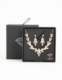 Gold Cubic Zirconia Leaf Vine Necklace & Earrings Set - link has visual effect only