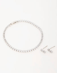 Silver Diamante Marquise Earrings & Tennis Bracelet Set - link has visual effect only