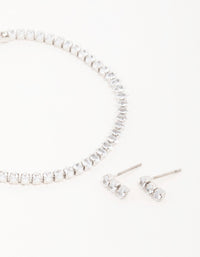 Silver Diamante Marquise Earrings & Tennis Bracelet Set - link has visual effect only
