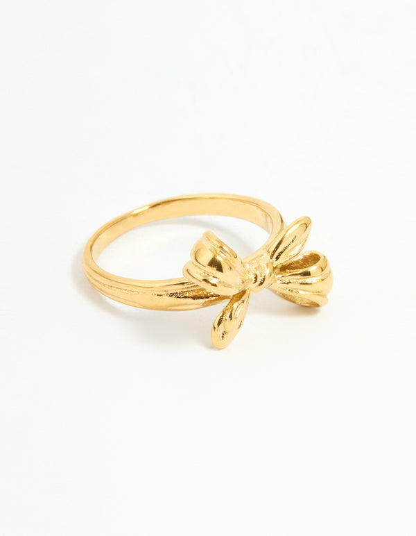 Waterproof Gold Plated Stainless Steel Dainty Bow Ring