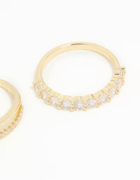 Gold Plated Cubic Zirconia Dainty Stacked Flower & Band Rings 2-Pack - link has visual effect only