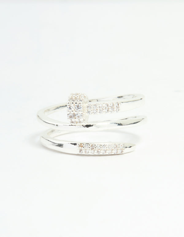 Silver Plated Cubic Zirconia Nail Wrap Ring