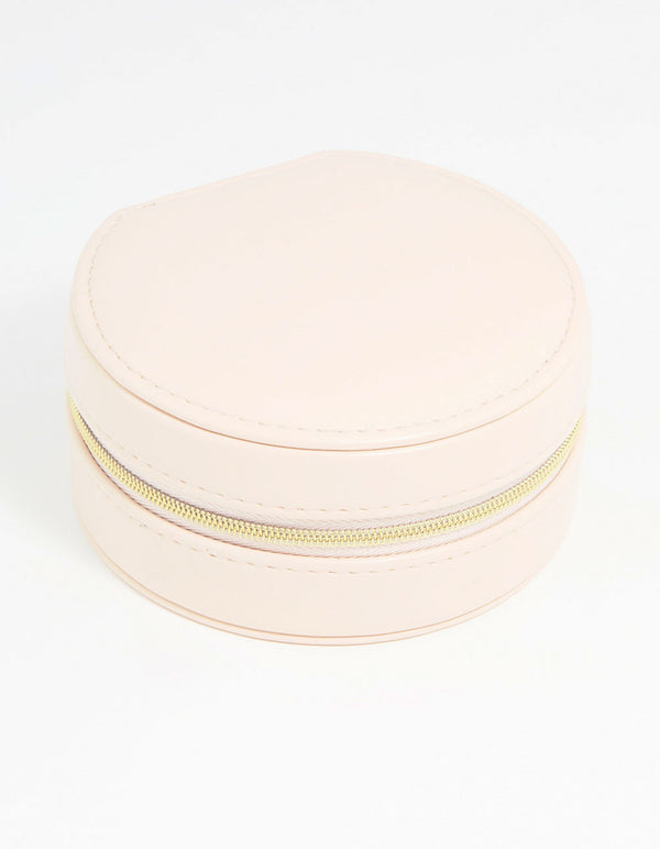 Cream PU Leather Small Round Jewellery Box