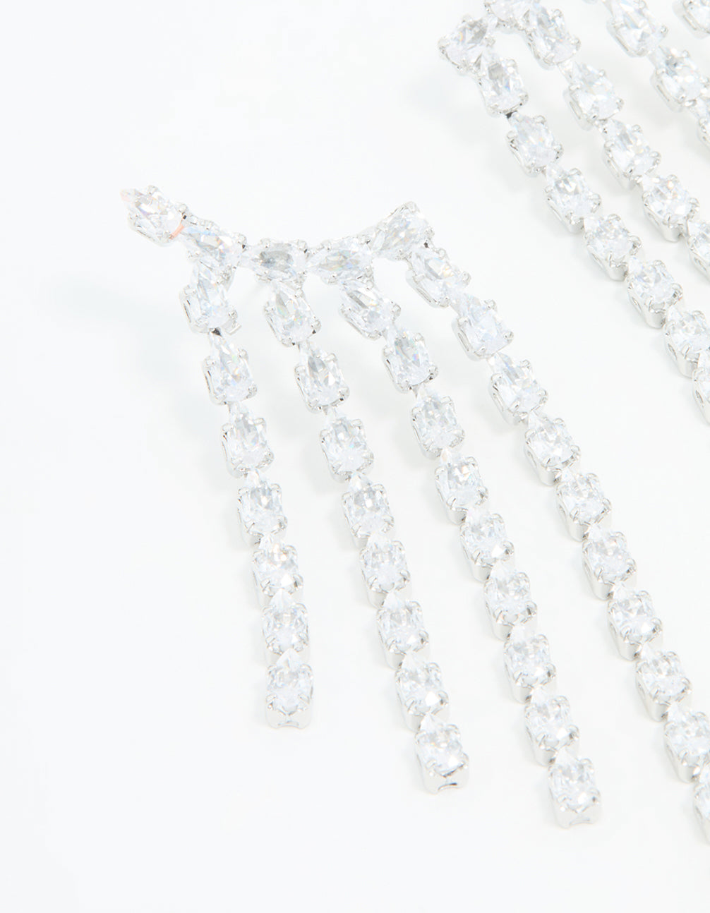 Silver Cubic Zirconia Long Pear Drop Earrings