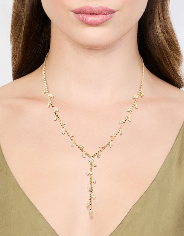 Gold Cubic Zirconia Leaf Y-Necklace