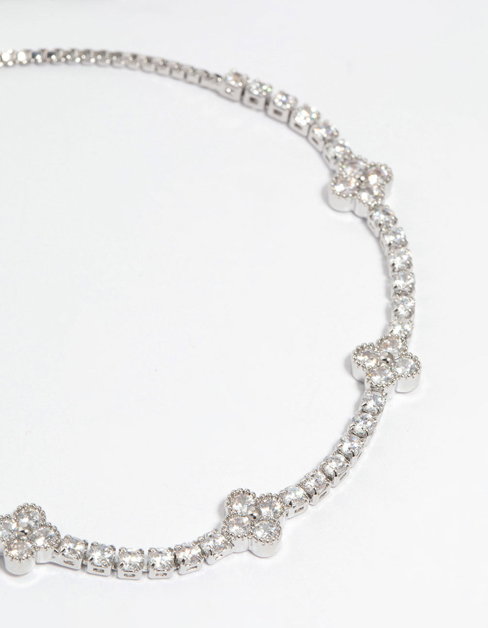 Silver Cubic Zirconia Flower Stretch Bracelet