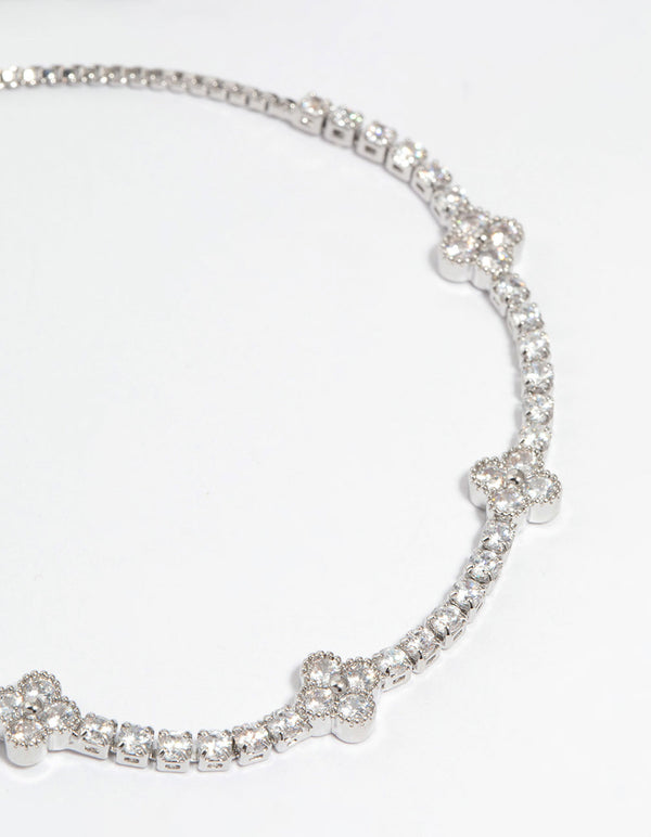 Silver Cubic Zirconia Flower Stretch Bracelet