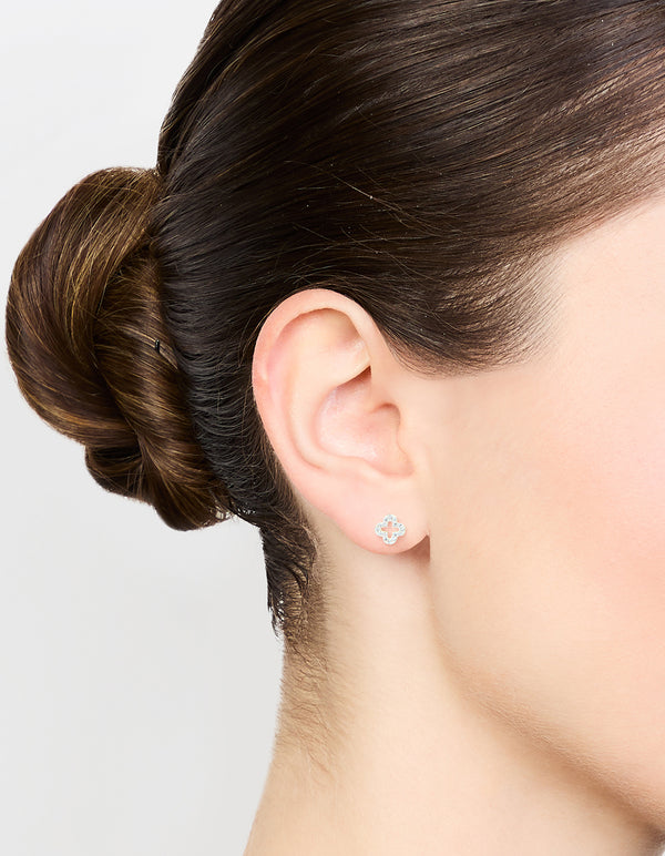 Sterling Silver Cubic Zirconia Hollow Pave Flower Stud Earrings