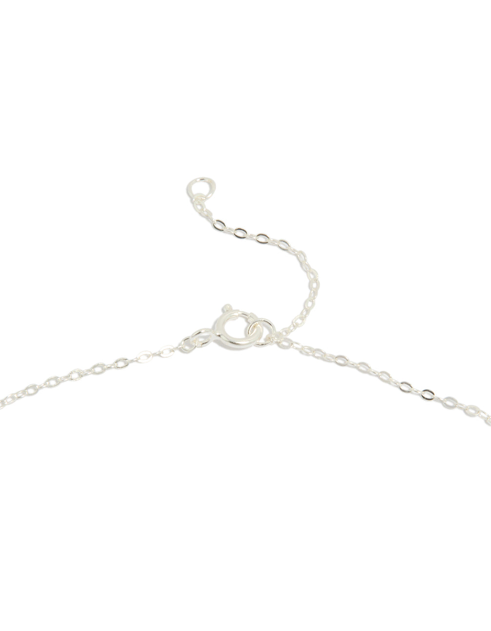A sterling silver heart link necklace and lobster clasp detail view