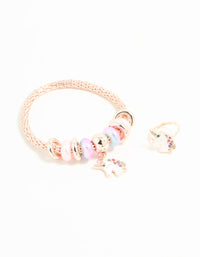 Kids Rose Gold Unicorn Stretch Bracelet & Ring Set - link has visual effect only