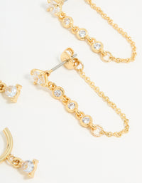 Gold Plated Cubic Zirconia Stud & Chain Earrings 2-Pack - link has visual effect only