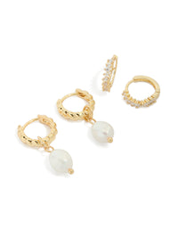 Gold Plated Cubic Zirconia Marquise & Pearl Drop Earrings 2-Pack - link has visual effect only