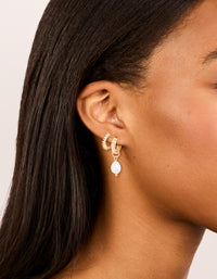 Gold Plated Cubic Zirconia Marquise & Pearl Drop Earrings 2-Pack - link has visual effect only